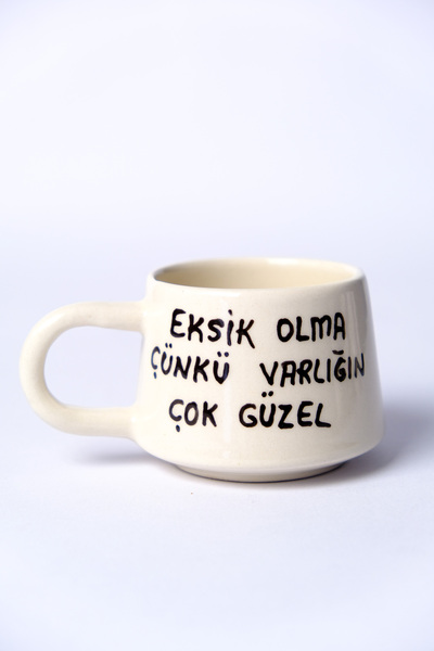 touchmughm Öğretmenler Günü Kupası, El Yapımı Seramik Kupa, El Yazısı "Eksik Olma"