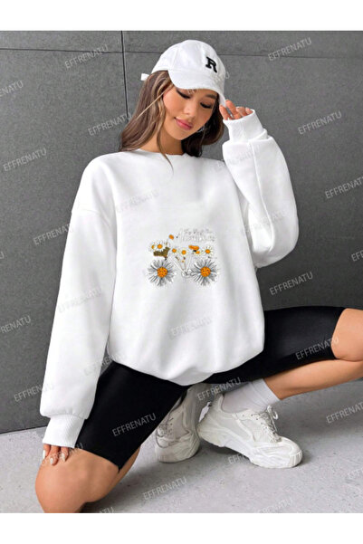 EFFRENATU White Printed Sweatshirt, Large Size