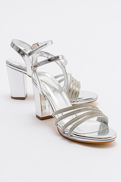 Ccway Дамски сандали на ток с кръстосани връзки и камъни, цвят SILVER MIRROR