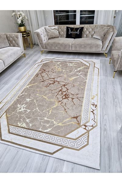 ALLGELSİN 6m2 Meter Square Washable Carpet Cover - 200x300cm, Elastic Bottom, Modern Striped