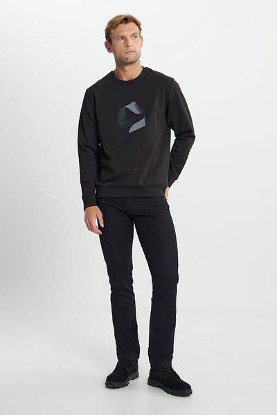 ALTINYILDIZ CLASSICS Men's Black Cotton Standard Fit Regular Cut Crew Neck Printed Sweatshirt