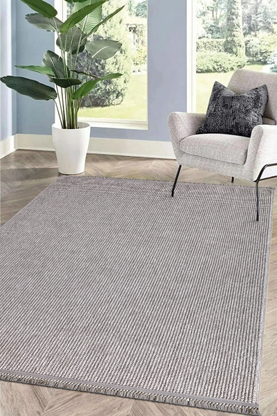 Zarif ZRF-3008-GRİ Yumuşak Dokulu Halı Kilim Salon Mutfak Koridor Kesme Yollu...