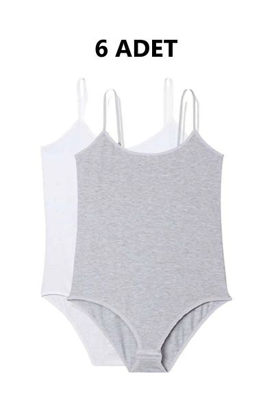 Modaley Giyim Women's Snap-On Bodysuit with 6 Rope Straps Black White Gray White - Gray