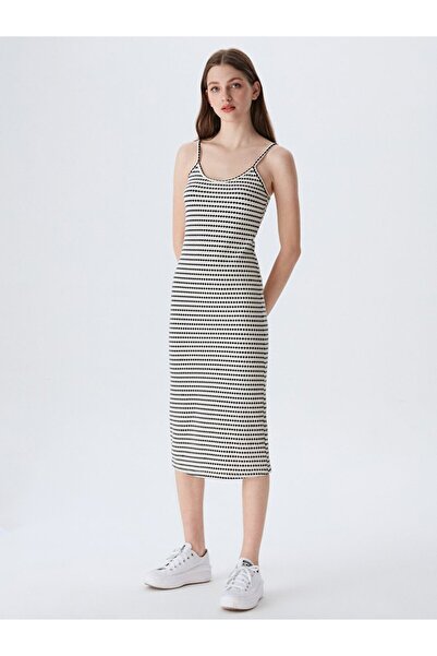 Ltb Thin Straps Textured White Dress