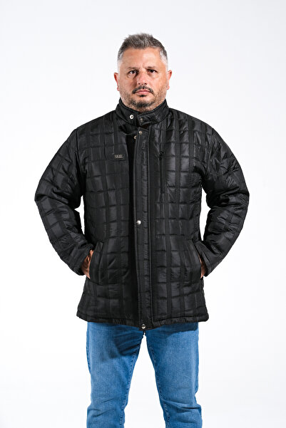 DERİNMAVİTASARIM Kışlık Siyah Kapitone Desenli Içi Elyaflı Kaban Normal Büyük...