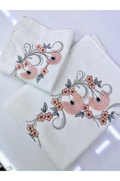 Dantelux Хазангулю Кадифе Біла Крапля Модель Мати з дочкою Весільний набір Крем Колір Рушник