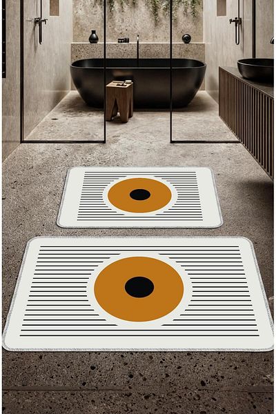 Artızon Orange Modern Design Non-Slip Base Washable Bathroom Passport 50X60-60X90 cm