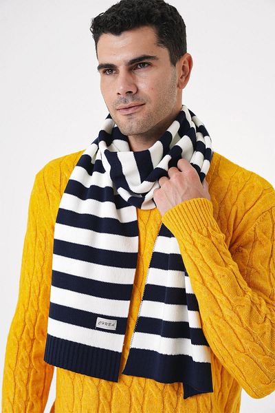 CHUBA Men's Striped and Soft Textured Knitwear Scarf Navy Blue-Ecru 25W4002
