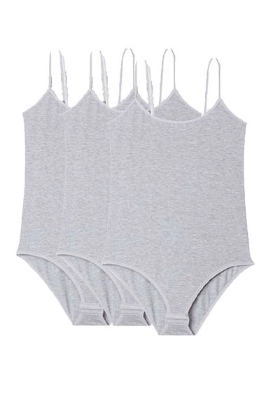 Modaley Giyim Women's Snap-On Bodysuit with 3 Rope Straps Black White Gray Gray