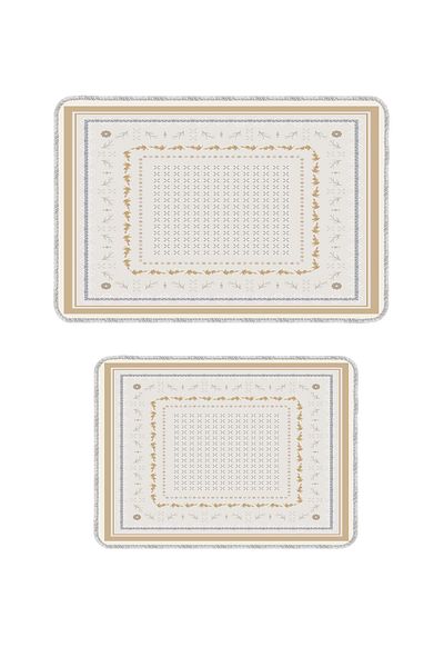 Artızon Beige Decorative Modern Design Non-Slip Base Washable Set Set Bath Mat 50X60-60X90 cm