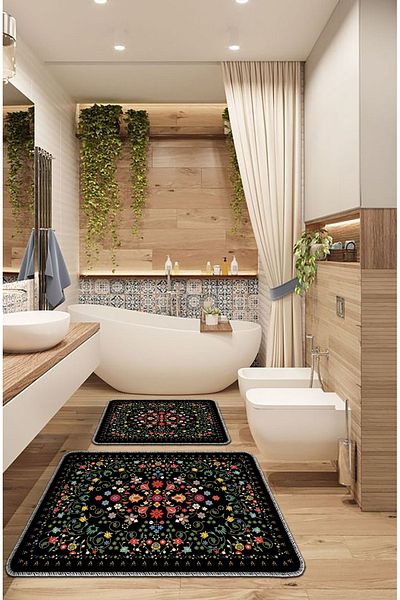 BigArts Home Modern Decorative Flower Patterned Non-Slip Bath Mat 50X60-60X90 cm