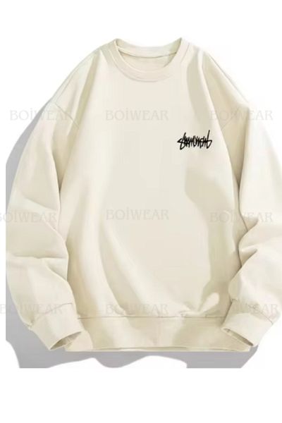 Boi Unisex Smoosh Sing Minimal Text Printed 3 Thread Sweatshirt - Μαύρο Γκρι Λευκό Μπεζ Oversize Φούτερ