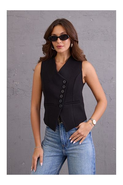 Elif Özbey Butik Black Cross Buttoned Stamp Vest