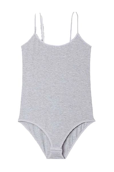 PİERLES Women's Snap-On Bodysuit with Rope Strap Black White Gray