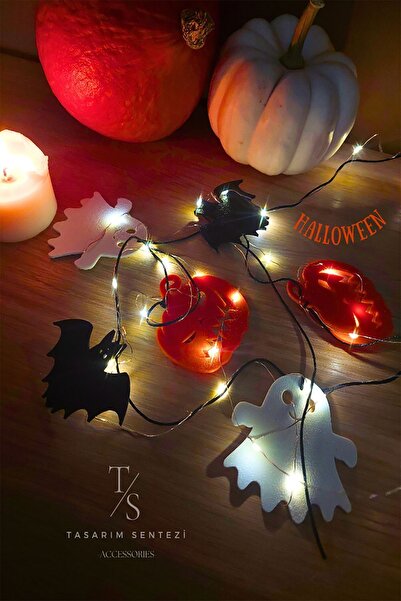 Tasarım Sentezi Halloween 6'lı Yarasa Kabak Hayalet Led Işıklı Dekoratif Süs ...