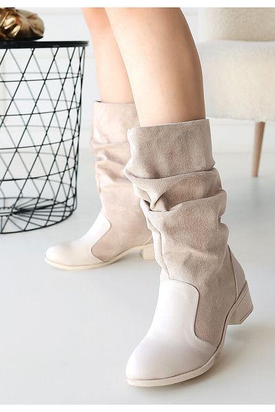 BESKAR Λεπτομερείς μπότες Jolin Beige Skin Suede