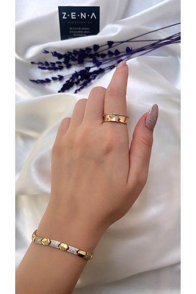ZENA ACCESSORİES Zircon Detailed Modern Steel Ring
