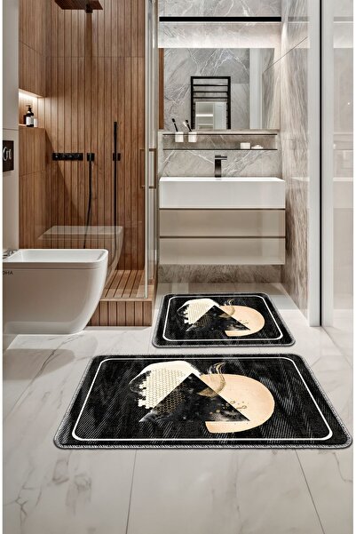 Artızon Set Covoraș de baie lavabil, decorativ, modern, negru, cu bază anti-a...