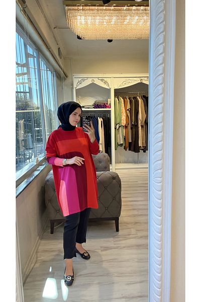 Invee Invee 6999 Red Knitwear Tunic
