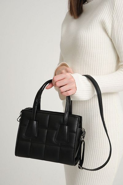 Markasarayı Black Embroidered Faux Leather Women's Hand and Shoulder Bag Mother Bag