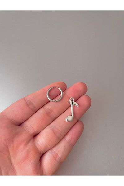 Jaida Moda Unisex Silver Music Figured Dangle Steel Hoop Earrings