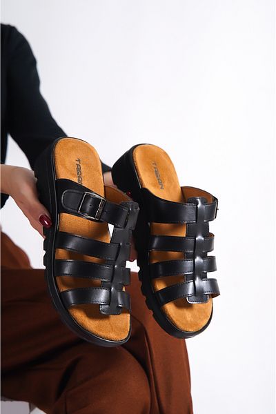 Taran Papuci de damă Gladiator Comfort cu detaliu cu cataramă cu bandă colorată - Sadie