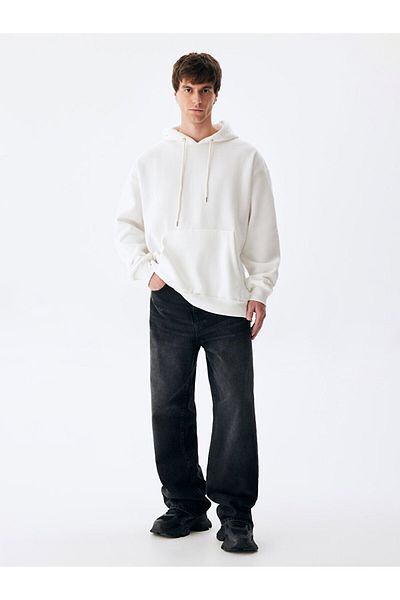 Ltb Graphic Printed Hooded White Sweatshirt