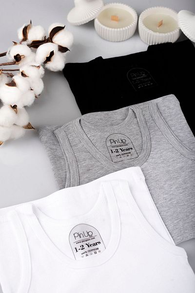 PİERLES Set of 6 100% Cotton White Black Gray Kids Undershirt