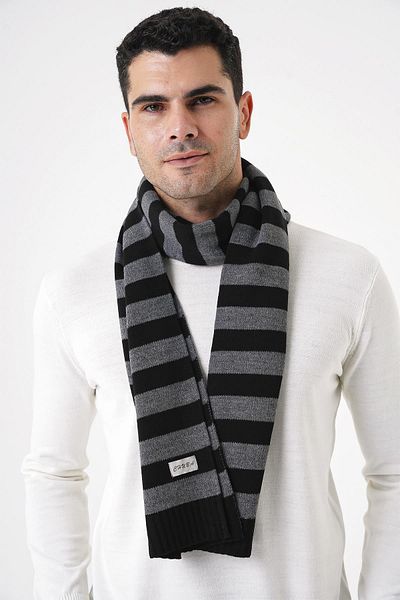 CHUBA Men's Striped and Soft Textured Knitwear Scarf Black-Anthracite 25W4002