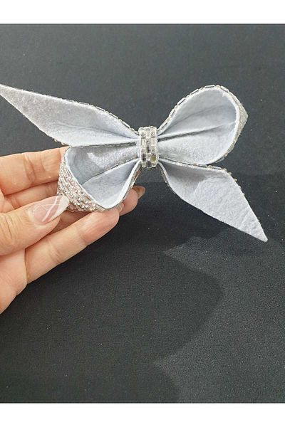 ESRA ŞELEM Decorative Bow - Stone Detailed Silver Applique, Sewing Accessory