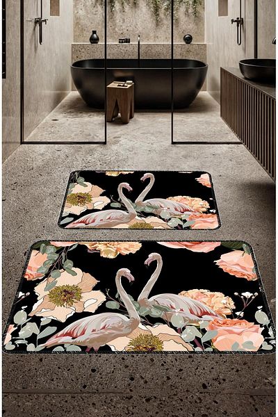 Artızon Black Modern Design Non-Slip Base Washable Bath Mat 50X60-60X90 cm