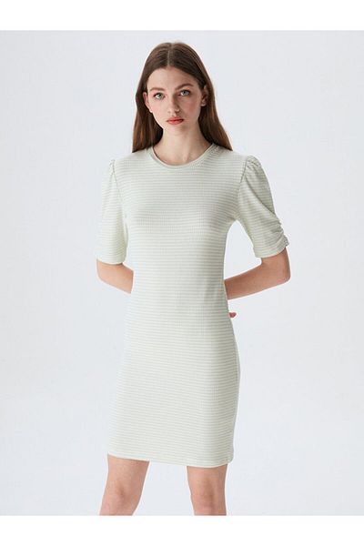 Ltb Thin Ribbed Crew Neck Yellow Dress
