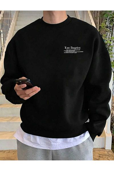 HEAVEN WEAR Los Angeles Accept Black Oversize Sweatshirt - Thick Crew Neck