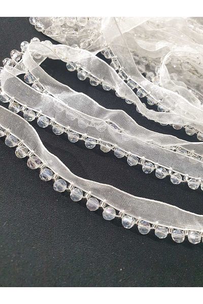 ESRA ŞELEM White Glass Beaded Decorative Strip Sewing Accessory Accessory Clothing Hobby Applique