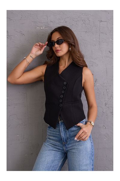 Elif Özbey Butik Black Cross Buttoned Stamp Vest