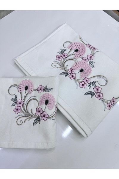Dantelux Hazangülü Velvet White Drop Model Πετσέτα με Κρέμα Κρεμαστό Προίκα με Μητέρα και Κορίτσι