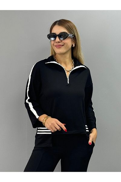 JANES Дамски костюм от две части с поло яка, цепка и оребрен подгъв