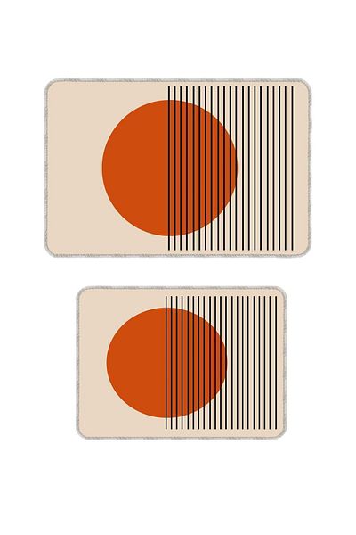 BigArts Home Orange Decorative Modern Bath Mat - Non-Slip Base, Washable Set Set 50X60-60X90 cm