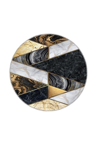 Artızon Gold Bath Mat Decorative Modern Design Non-Slip Base 100 cm Round