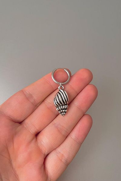 Jaida Moda Unisex Silver Seashell Figured Dangle Steel Hoop Earrings