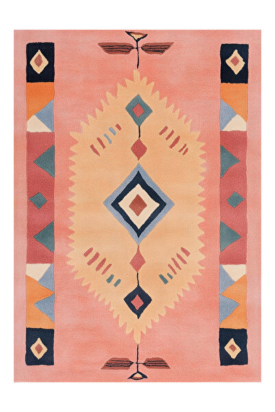 Rugs Modern Halı Nora Art 16 Pembe Minimal Etnik Desenli Pastel Renkli Dokuma...