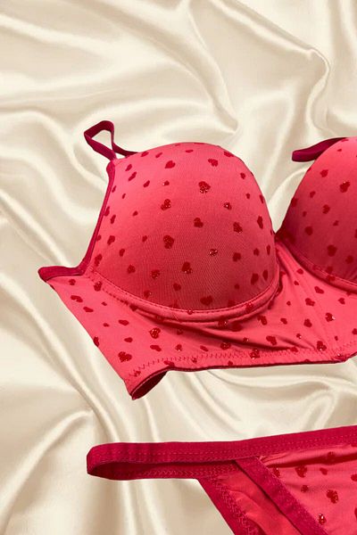 Modaley Giyim Flock Printed Supported Bra Set