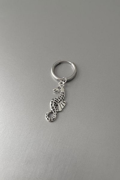 Jaida Moda Unisex Silver Sea Horse Figured Steel Hoop Earrings