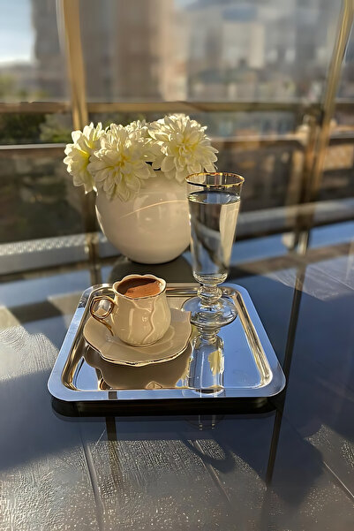 Yaren Style 6 قطع مربعة فاخرة من الفولاذ المقاوم للصدأ - صواني تقديم الشاي والقهوة والكعك