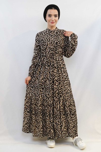 Mestore Fashion Stripe Leopard Print Dress