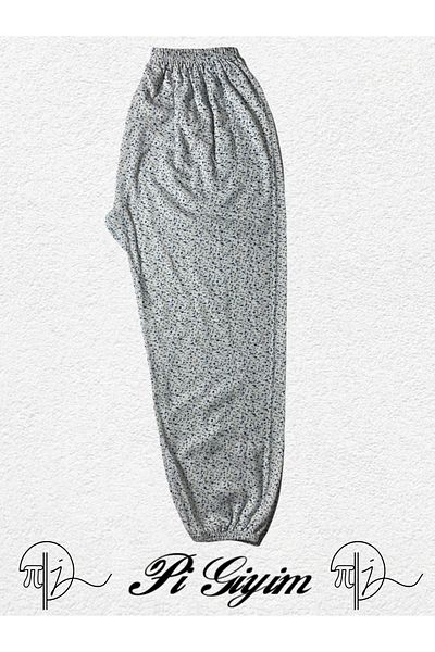 SİERNA Women's Winter Mother Patterned Long Elastic Waist Combed Cotton Sleepwear Ankle Elastic