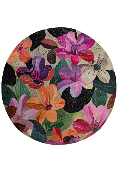 Rugs Modern Halı Nora Art 18 Çiçekli Botanik Modern Renkli Yuvarlak Dekoratif...