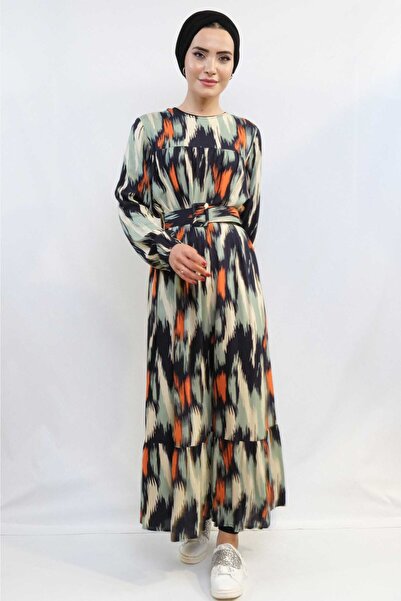 Mestore Fashion Stripe Mixed Pattern Dress Mint