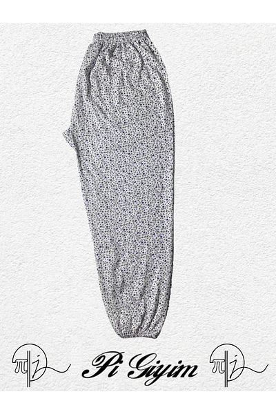 Modaley Giyim Women's Mother Patterned Long Elastic Waist Combed Cotton Sleepwear Ankle Elastic -Ml01