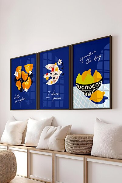 Postifull Çerçeveli Tablo Seti, 3 Adet Siyah Çerçeve ve Minimalist Boho Temal...